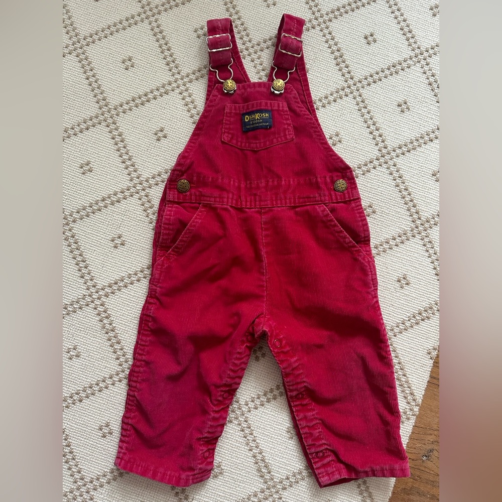 Vintage USA Made OshKosh B'gosh Red Corduroy Overalls (Size 18 Months)